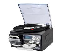 Tocadiscos Vintage 9 en 1 con Bluetooth, 3 Velocidades, Reproductor de CD y Cassette, Radio Am/FM, Codificación USB/SD, Entrada AUX y Salida RCA