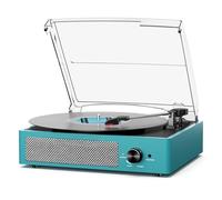 Tocadiscos Vintage Bluetooth con Altavoces Incorporados, 3 Velocidades 33/45/78 RPM, Salida RCA/Aux in, Modelo Mar Azul