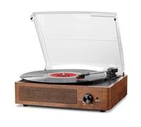 Tocadiscos vintage para discos de vinilo con altavoces, tocadiscos accionados por correa, compatible con 3 velocidades, reproducción inalámbrica Bluetooth, auriculares, entrada auxiliar, reproductores