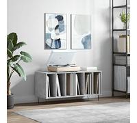 Tocadiscos y mesa auxiliar giratoria con estantes abiertos, armario de vinilo, mesa auxiliar para sala de estar, dormitorio, oficina, color gris hormigón, 100 x 38 x 40 cm