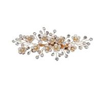 Tocado de boda con flores plateadas, pinzas for el pelo de novia hechas a mano, accesorios for el cabello de perla dorada for mujer, tiaras de fiesta, joyería(Gold)