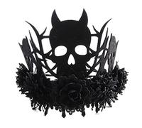 Tocado de calavera con flores negras, diadema de bruja de la muerte para Halloween, fiestas de máscaras