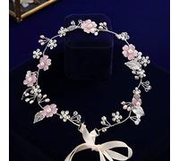 Tocado de diamantes coreano con flores rosas, diadema de novia con cinta, diadema de cristal, accesorios para el cabello de noche, accesorios para el cabello de boda, hechos a