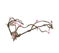 Tocado De Elfo Tiara de ramas elfo, tocado élfico, corona hadas, aro, piedra lunar con gema rosa for disfraz hada, diadema for mujer(Color1)