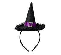 Tocado de Halloween de encaje con sombrero de bruja con malla de sujeción fuerte para niñas, niños y adultos, diadema de sombrero de bruja de Halloween