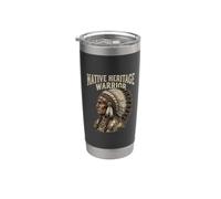 Tocado de jefe indígena americano del guerrero de la herencia nativa Vaso térmico de acero inoxidable de doble pared