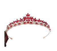 Tocado de novia con incrustaciones diamantes, corona pasarela for bodas, cumpleaños, hojas, cristal, diademas, accesorios for el cabello(Rose Red)