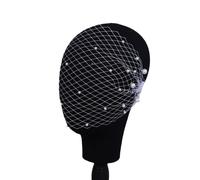 Tocado de novia con velo de jaula de pájaros de perlas, 14.8 x 7.5 pulgadas, tocado de malla blanca con peine para el pelo, para bodas, eventos vintage y accesorios de disfraces