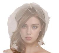 Tocado de perlas blancas adornadas con velo blanco con diamantes de imitación ajustables para bodas, eventos vintage, adorno de pelo de tul para fiestas