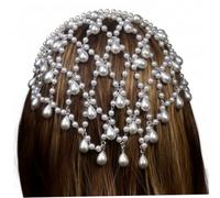 Tocado de perlas, cadena de cabeza Art Déco de diamantes de imitación rugiente accesorio para el cabello de aleta de los años 20 para mujeres, fiesta, plata de boda vintage, joyería para el cabello d