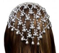 Tocado de perlas Cadena para la cabeza Art Déco con diamantes de imitación Accesorio para el cabello estilo flapper de los años 20 ideal para mujeres Fiesta Boda vintage Plata