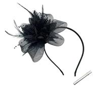 Tocado de plumas con cuentas para mujer, velo de flores retro, accesorios para el cabello, diadema literaria para banquete nupcial, diadema para bodas, carreras, Royal Ascot (negro)