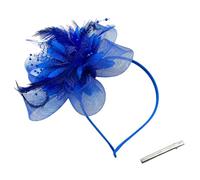 Tocado de plumas con cuentas para mujer, velo de flores retro, accesorios para el cabello, diadema literaria para banquete nupcial, diadema para bodas, carreras, Royal Ascot (azul)