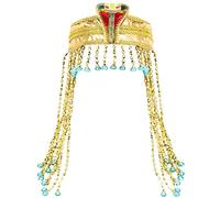 Tocado de serpiente egipcia para mujer, corona de Cleopatra con gemas azules y cuentas doradas, disfraz de reina faraón, ideal para juegos de rol, teatro, actuaciones escénicas o fiestas temáticas