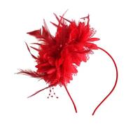 Tocado elegante for el cabello con flores de plumas for boda, sombrero for tocado for mujer, accesorios for diadema for fiesta de cóctel(Color:Red)