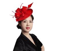 Tocado for boda, iglesia, velo, tocado de plumas, sombrero for mujer, accesorios for cóctel, fiesta té(Red)