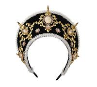 Tocado medieval renacentista de reina Tudor para mujer, diadema de Anne Boleyn, capucha de coroneta real isabelina, sombrero de tiara (negro-1)