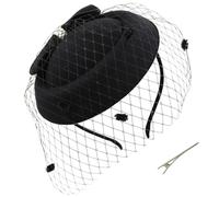Tocado negro estilo años 40 retro con lazo y clip lateral, sombrero tipo pastillero, velo, diadema, tocado de gasa para mujer, fiesta de té, boda, tocados negros para mujer, tocados para