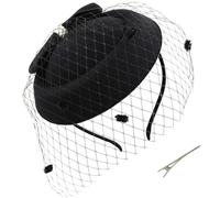 Tocado negro, estilo retro de los años 40 con lazo lateral, pastillero, sombreros, velo, diadema, tocado de gasa para mujer, fiesta de té, boda, negro