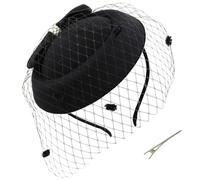 Tocado negro, estilo retro de los años 40 con lazo lateral, pastillero, sombreros, velo, diadema, tocado de gasa para mujer, fiesta de té, boda