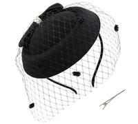 Tocado negro estilo retro de los años 40 con lazo y clip lateral para sombreros tipo pastillero velo diadema de gasa para mujer para fiestas de té y bodas.