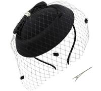 Tocado negro, tocado retro de los años 40 con lazo lateral, pastillero, sombreros, velo, diadema, de gasa para mujer, fiesta de té, boda, negro, tocados para mujeres, tocados para