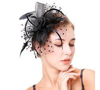 Tocado para Mujer Plumaje Diadema Tocado Flor Malla Encaje Clip Sombrero Pluma Accesorios para el Cabello Sombrero para Fiesta Iglesia Boda Cóctel Jockey Club Fascinator Negro