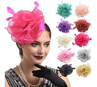 Tocado para mujer, tocado de flores, plumas, velo, pastillero, sombrero de boda, tocado de novia, retro, cóctel, té, accesorios para mujer, con clip para iglesia, banquete, baile, despedida de soltera