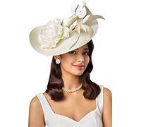 Tocado rojo con flores de mariposa for mujer, ideal for fiestas té, iglesia, cócteles, etc(Beige)