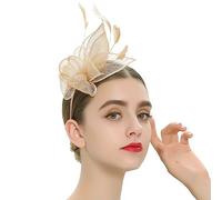 Tocado Sombrero de plumas de encaje para mujer, sombreros de Derby para fiesta de té para mujeres, bodas, cóctel, yute, malla, plumas, cabezal, sombreros de iglesia (dorado, 22 x 18 x 5 cm)