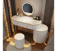 Tocador ajustable de 3 colores con espejo, mesa de maquillaje de 56 cajones, diseño que ahorra espacio para dormitorio y baño, 100 cm, color blanco, incluye taburete redondo.