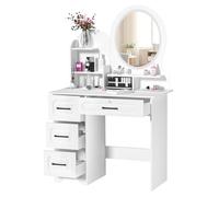 Tocador blanco con espejo y luces, mesa de tocador para niñas con espejo y luces, tocador de espejo LED con cajones, almacenamiento de tocador, mesa de maquillaje con espejo y silla