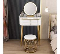 Tocador Compacto Con Espejo Iluminado Y Taburete Acolchado; Ideal Para Dormitorios Pequeños, Con Espacio De Almacenamiento Para Maquillaje Y Accesorios; Diseño Que Ahorra Espacio(Bianco,40cm/15.7in)