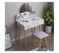 Tocador compacto de alta gama con espejo abatible y taburete, diseño de ahorro de espacio, 23.6 x 15.7 x 28.7 pulgadas (color: madera Tamaño: mesa + taburete) (mesa blanca + taburete)