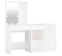 -Tocador con armario blanco - Tocador moderno de madera y acrílico con iluminación - Espacio de almacenamiento para el dormitorio - Diseño elegante para damas con estilo