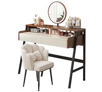 Tocador con Espejo Iluminado - Tocador de Maquillaje con Luces, Luminosidad Ajustable, Cajón Grande Tocador de Madera Resistente con Taburete para Mujer Niña