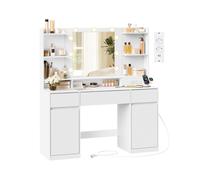 VASAGLE Kailyn Colección - Tocador con Espejo LED, Regleta, 2 Armarios, 9 Bombillas Regulables, Iluminación de 3 Colores, Montaje sin Herramientas, Blanco Nube RDT142WB02