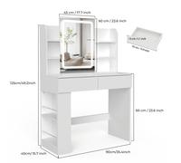 Tocador con Espejo y Iluminación LED, de Luz, Ajustable, Mesa de Tocador, Escritorio de Maquillaje con 2 Cajones y 4 Estantes de Almacenamiento, 90 X 40 X 135 Cm, Moderno