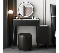 Tocador con Espejo y Mueble Auxiliar con luz LED, Estilo rockboard, con Taburete y Piel de Microfibra para Mujer (Naranja, 60 cm/23 Pulgadas)