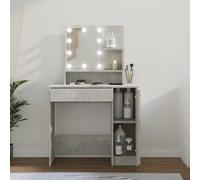 Tocador con LED, Estantes Abiertos con Cajón y Gabinete de Almacenamiento para Organizar Artículos Esenciales de Belleza, 86,5x35x136 Cm (Gris Cemento)
