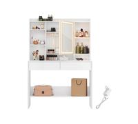 Tocador con Luces LED de 3 Colores Ajustable Mesa de Maquillaje con Espejo