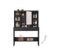 VASAGLE Tocador con Luces LED de 3 Colores con Brillo Ajustable, Mesa de Maquillaje con Espejo, Espacioso, Estantes Ajustables, 2 Cajones, Mesa de Maquillaje, Estilo Moderno, Negro Tinta RDT123B01