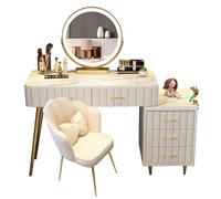 Tocador con Taburete, fácil de Montar, Escritorio con mesita de Noche Ajustable y 5 cajones, Espejo con atenuación y Pantalla táctil de 3 Colores Petal Chair, 100 cm, Blanco