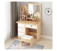 Tocador de alta gama, mueble de madera para maquillaje, mesa de maquillaje y taburete, mesa de tocador nórdico, mesa de tocador retro, mesa de almacenamiento para dormitorio (color: madera) (blanco +