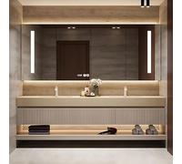 Tocador de baño con espejo antivaho, luz LED, encimera de pizarra, lavabo doble flotante moderno, armario montado en la pared, 180 cm