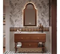 Tocador de baño con fregadero, espejo antivaho inteligente, iluminación suave y compartimentos de almacenamiento