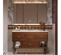 Tocador de baño con fregadero, espejo antivaho inteligente, iluminación suave y compartimentos de almacenamiento