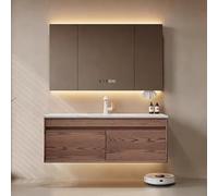 Tocador de baño de madera maciza con espejo LED antivaho, opciones de fregadero individual o doble, juego de baño moderno