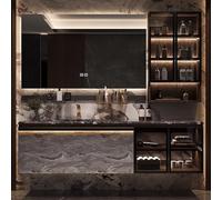 Tocador de baño de madera maciza con fregadero integrado y espejo antivaho inteligente LED