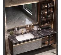 Tocador de baño de madera maciza con fregadero integrado y espejo antivaho inteligente LED